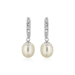 Sterling Silver Earrings with Freshwater Pearls and Cubic Zirconias