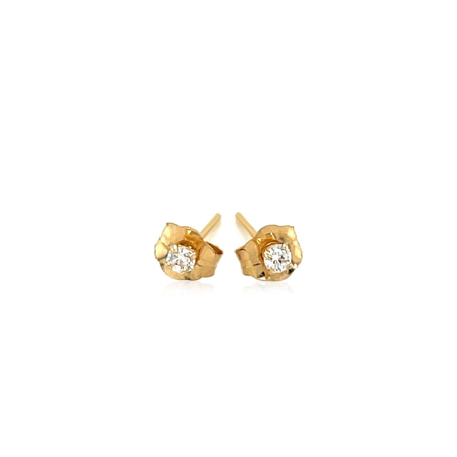 14k Yellow Gold Stud Earrings with Faceted White Cubic Zirconia