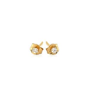 14k Yellow Gold Stud Earrings with Faceted White Cubic Zirconia