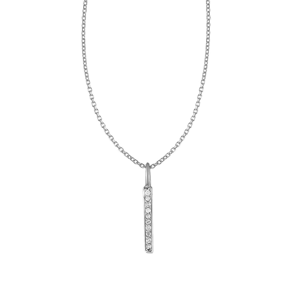 14k White Gold Bar Pendant with Diamonds