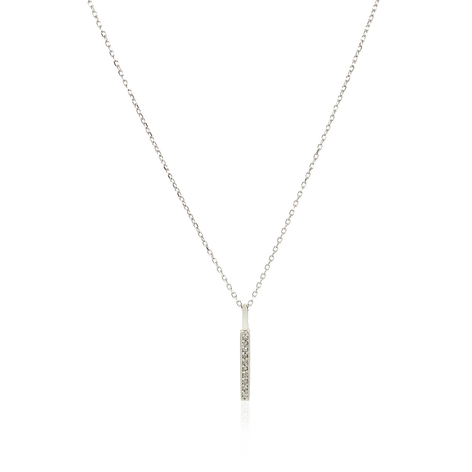 14k White Gold Bar Pendant with Diamonds