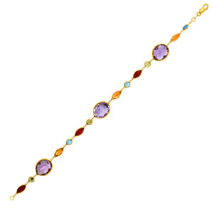 14k Yellow Gold Bracelet with Multi-Colored Stones