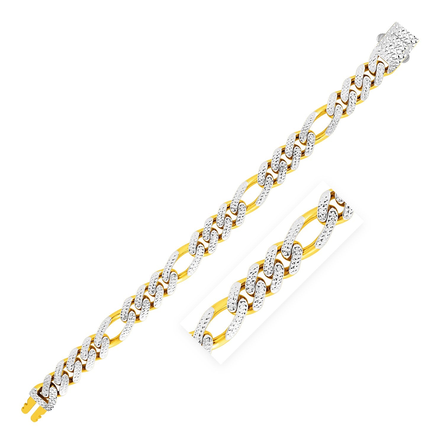 Modern Lite Figaro with White Pave Bracelet in 14K Yellow Gold (11.5mm)