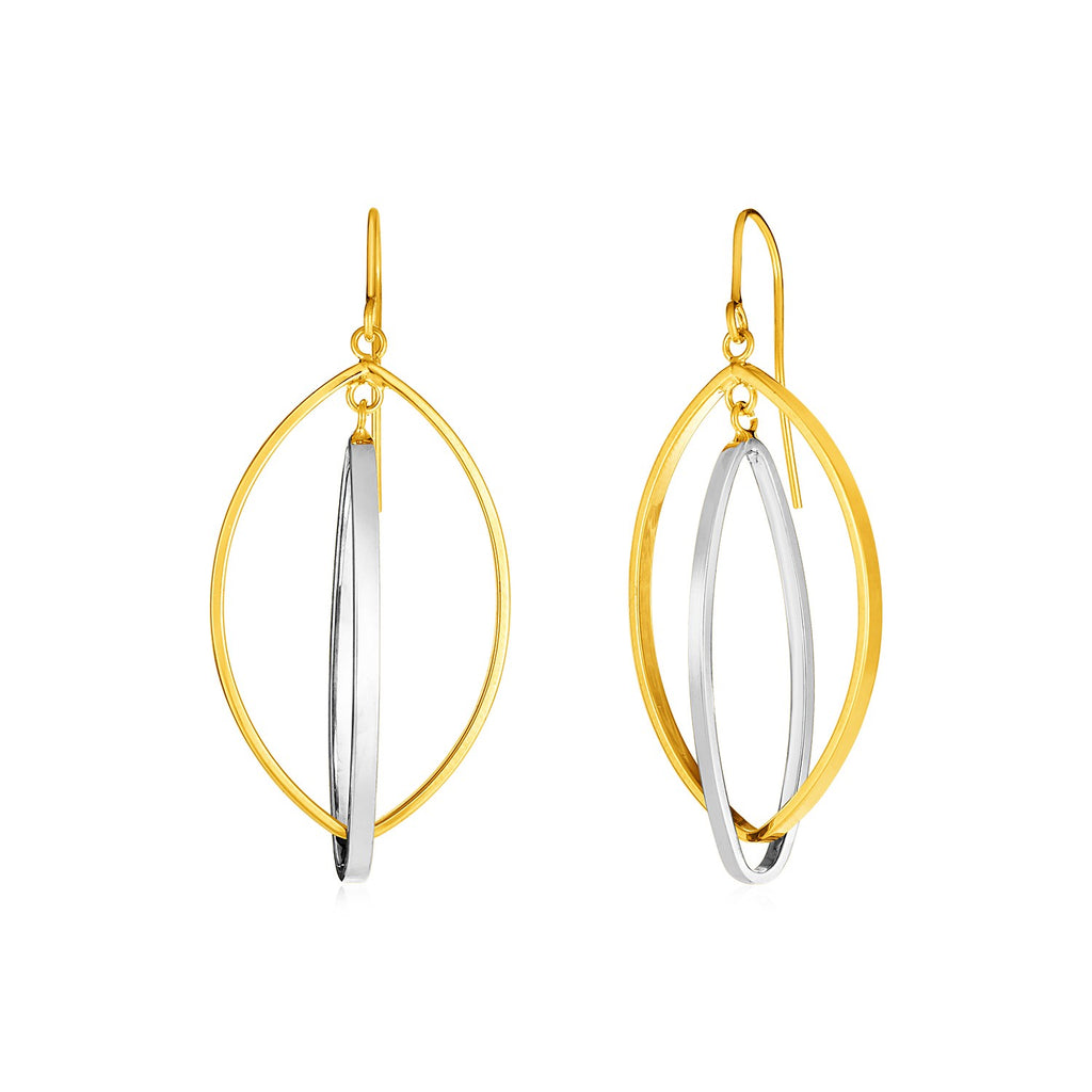 14k Two Tone Gold Earrings with Interlocking Marquise Dangles