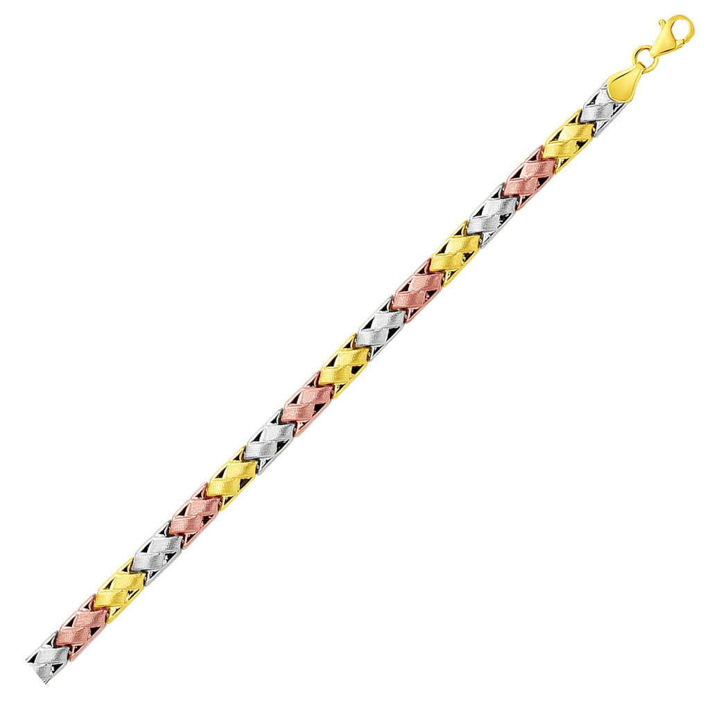 14k Tri-Color Gold Weave Design Bracelet