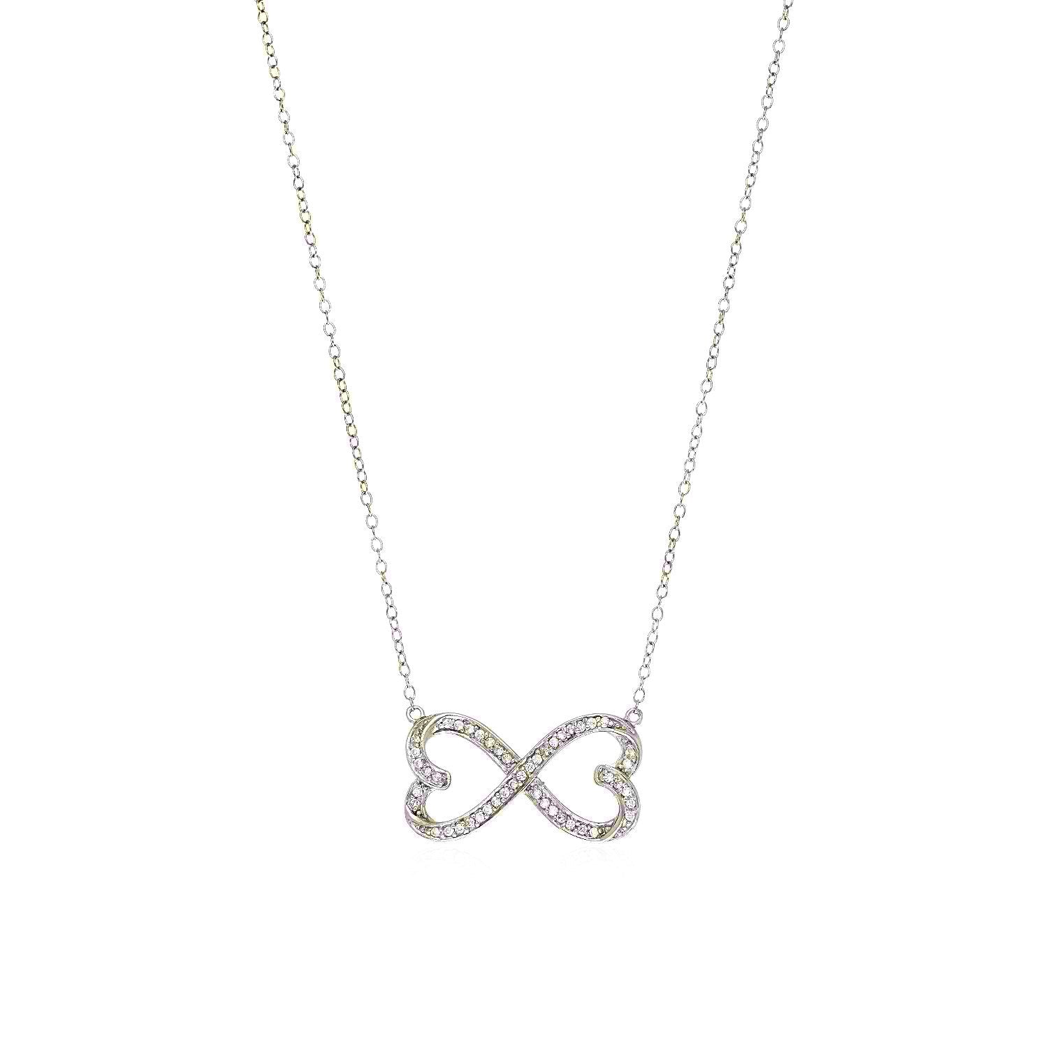 Double Heart Infinity Necklace with Cubic Zirconia in Sterling Silver