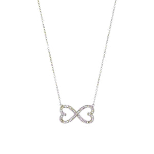 Double Heart Infinity Necklace with Cubic Zirconia in Sterling Silver