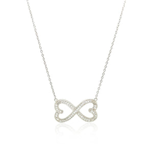 Double Heart Infinity Necklace with Cubic Zirconia in Sterling Silver