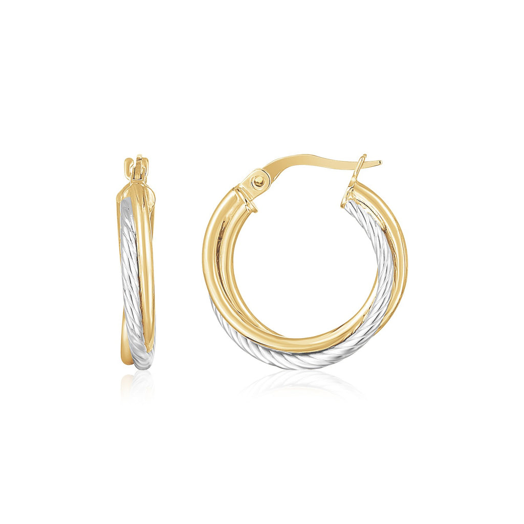 14K Yellow and White Gold Twisted Hoops-0