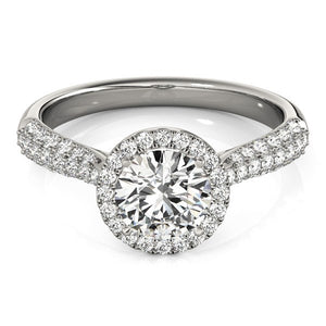 14k White Gold Halo Diamond Engagement Ring with Pave Band (1 1/3 cttw)