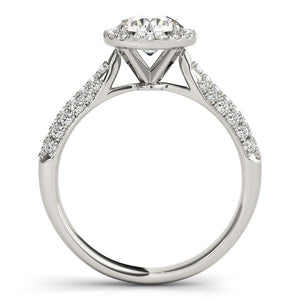 14k White Gold Halo Diamond Engagement Ring with Pave Band (1 1/3 cttw)