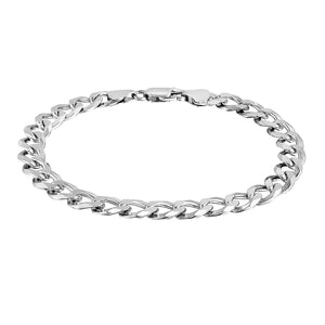 Rhodium Plated 8.4mm Sterling Silver Curb Style Bracelet