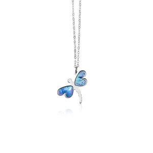 14k White Gold Dragonfly Necklace with White Mother of Pearl