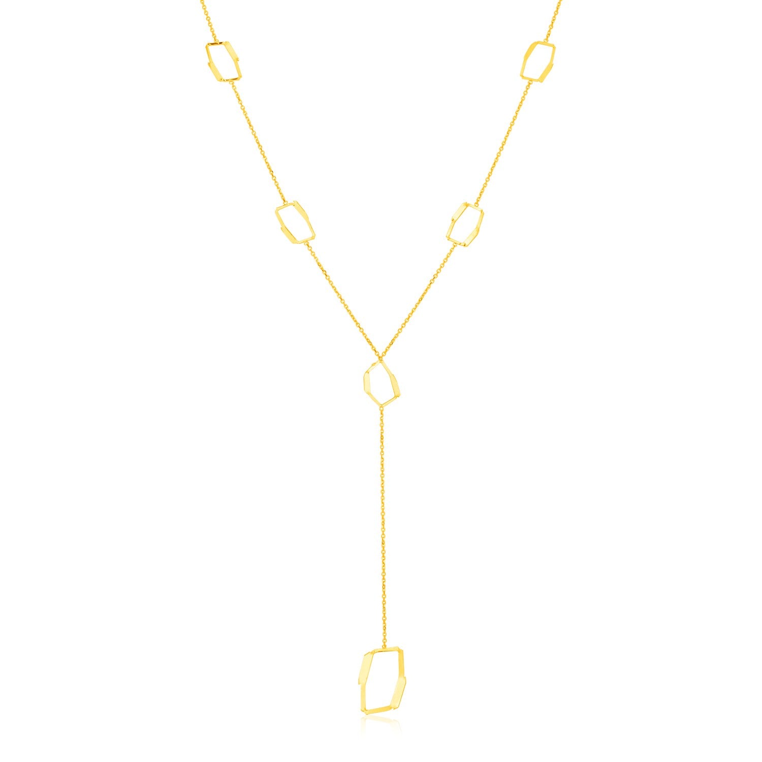 14K Yellow Gold Necklace with Abstract Honeycomb Stations