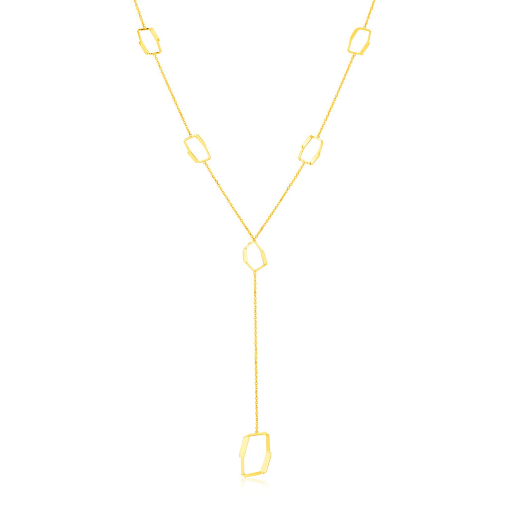 14K Yellow Gold Necklace with Abstract Honeycomb Stations