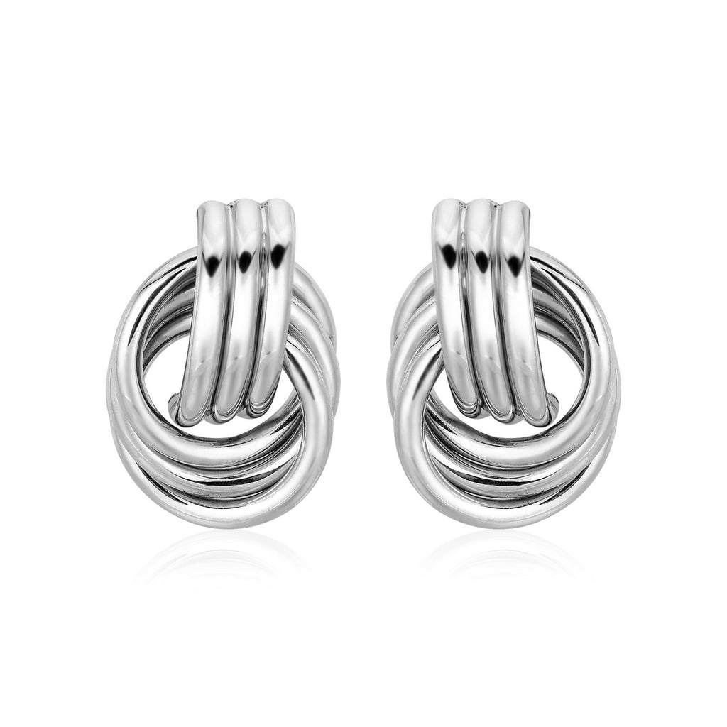 Polished Love Knot Earrings with Interlocking Rings in Sterling Silver