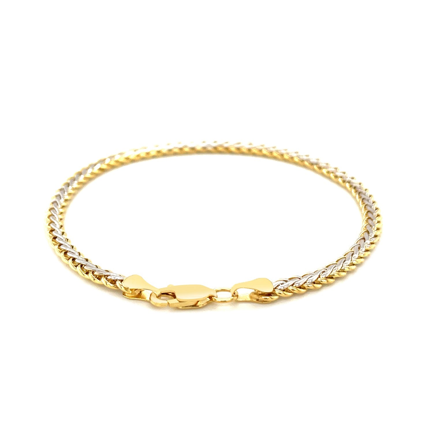 Two-Toned Fine Wheat Chain Bracelet in 10k Yellow and White Gold