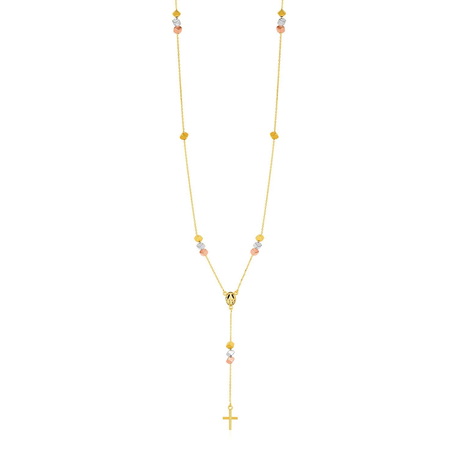 14k Tri Color Gold Rosary Style Necklace