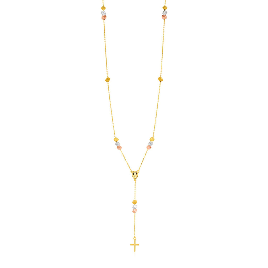 14k Tri Color Gold Rosary Style Necklace