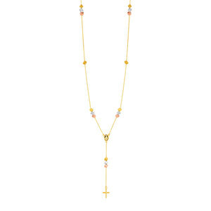 14k Tri Color Gold Rosary Style Necklace