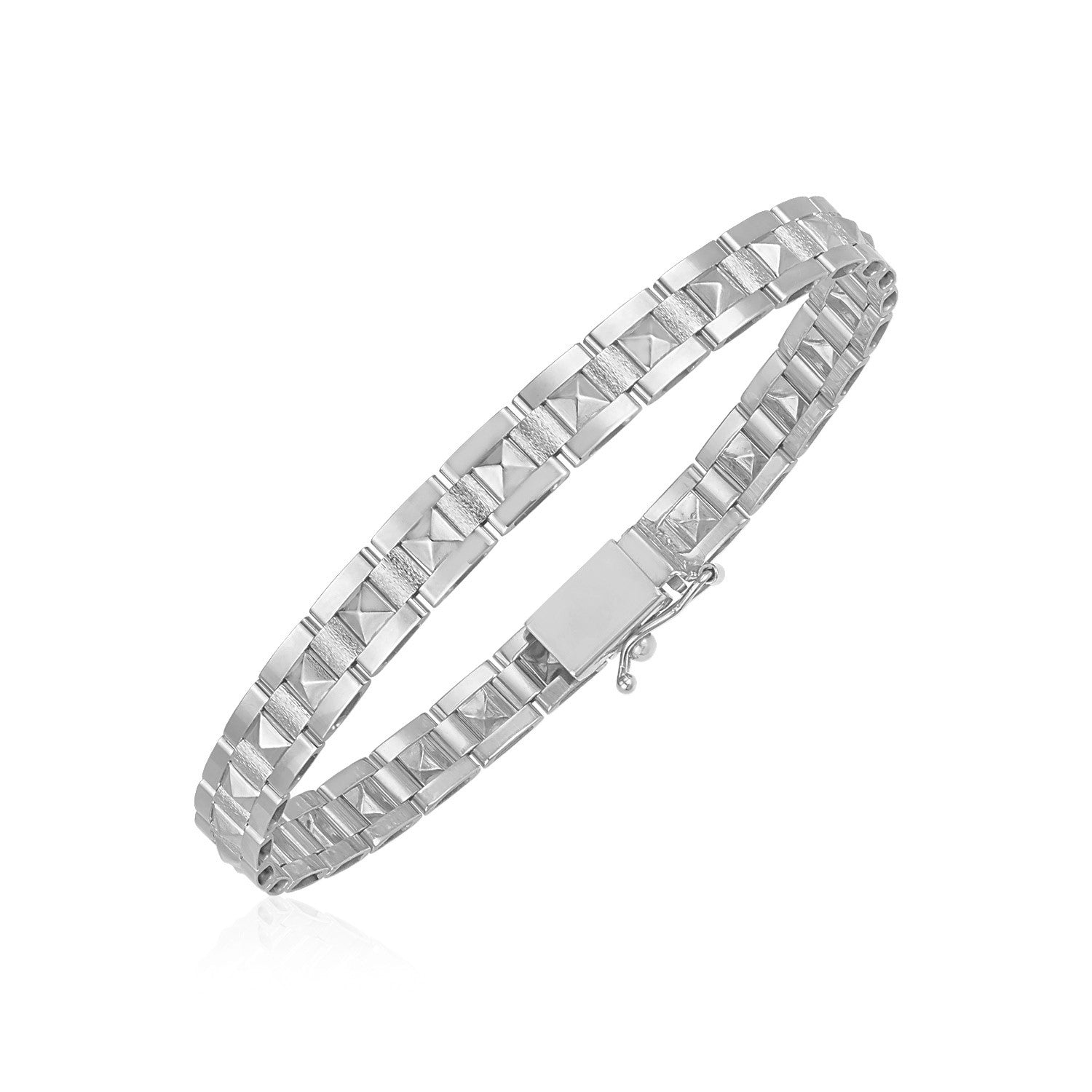 14k White Gold High Polish Spike Pyramid Bracelet (6mm)