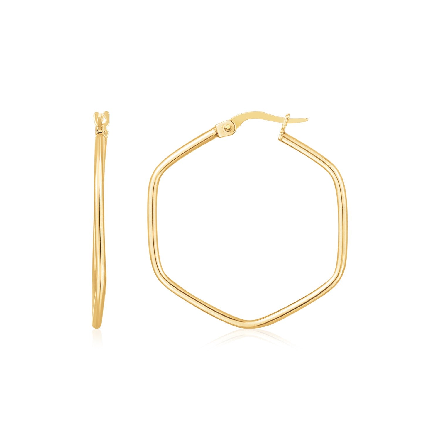 14K Yellow Gold Hexagon Hoop Rounded Edge Earrings-0