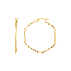 14K Yellow Gold Hexagon Hoop Rounded Edge Earrings-0