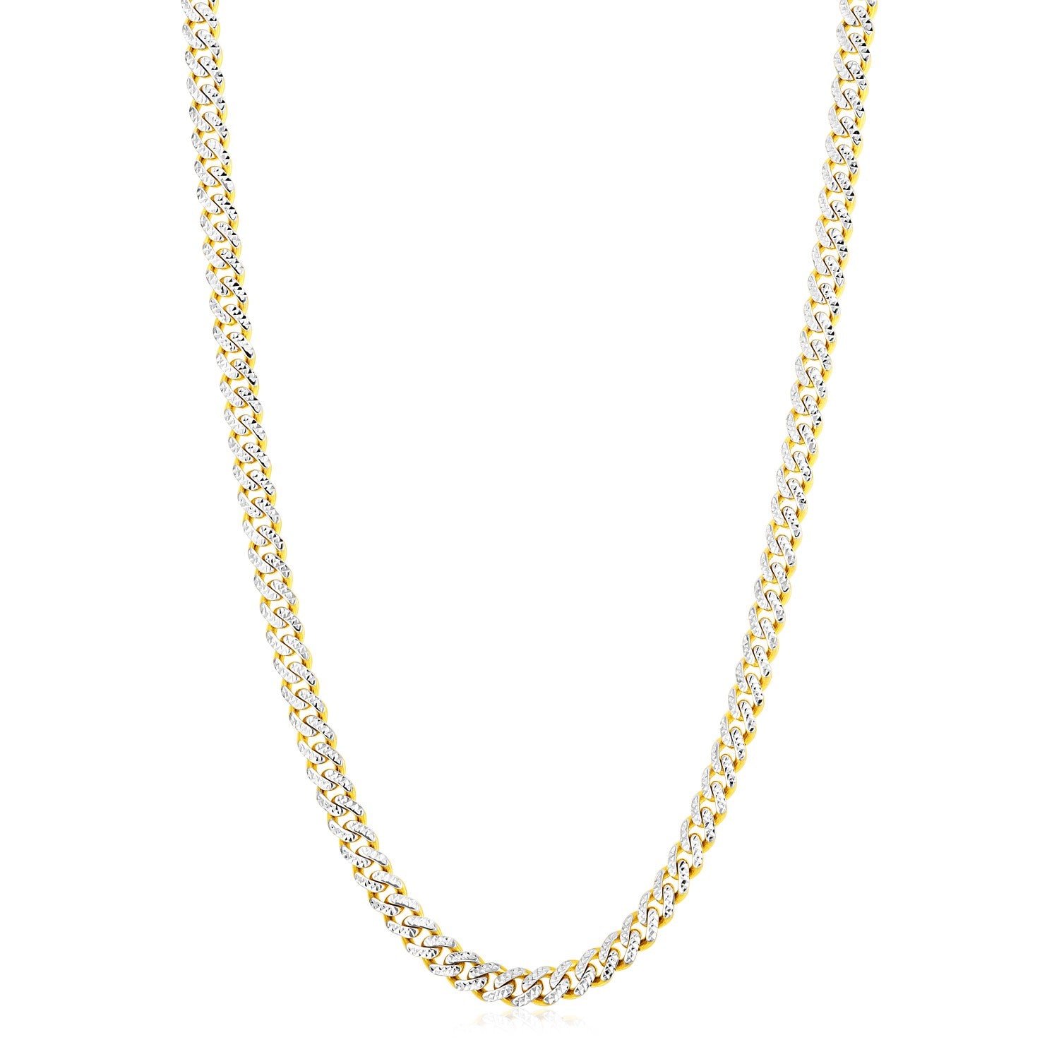 14k Yellow Gold White Pave High Polish Modern Lite Miami Cuban Chain (6.5mm)