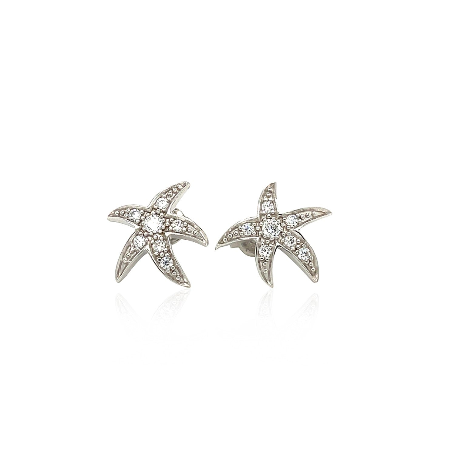 Sterling Silver Starfish Earrings with Cubic Zirconias