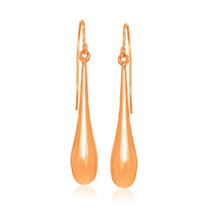 14k Rose Gold Long Polished Teardrop Dangling Earrings