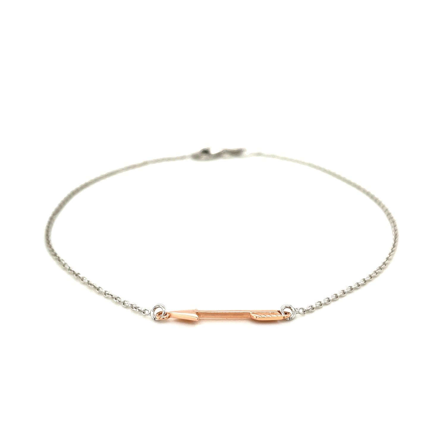 Sterling Silver Anklet with Rose Toned Arrow