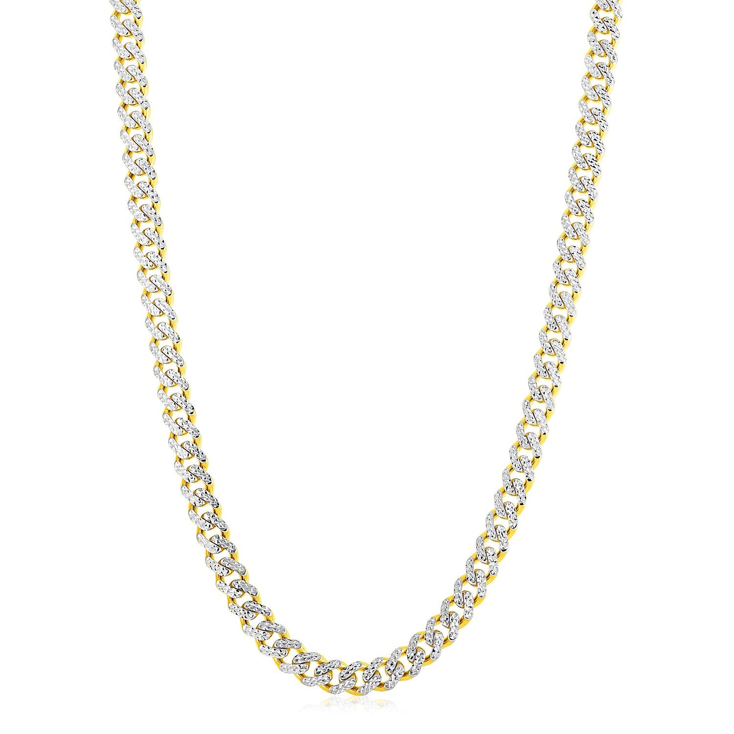 14k Yellow Gold White Pave High Polish Modern Lite Miami Cuban Chain (8.0mm)