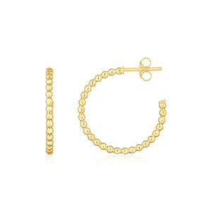 14K Yellow Gold Bead Hoop Earrings-0