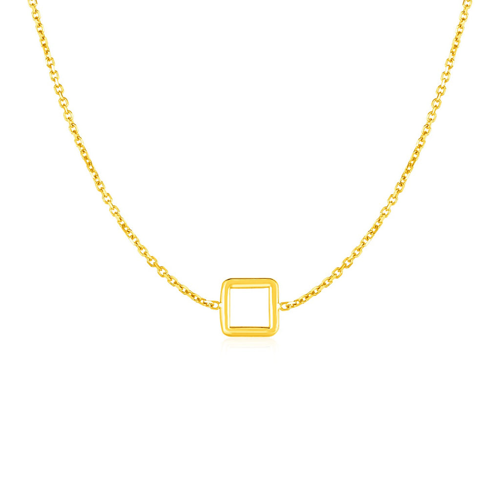 14k Yellow Gold Necklace with Petite Open Square Pendant