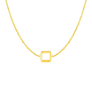 14k Yellow Gold Necklace with Petite Open Square Pendant