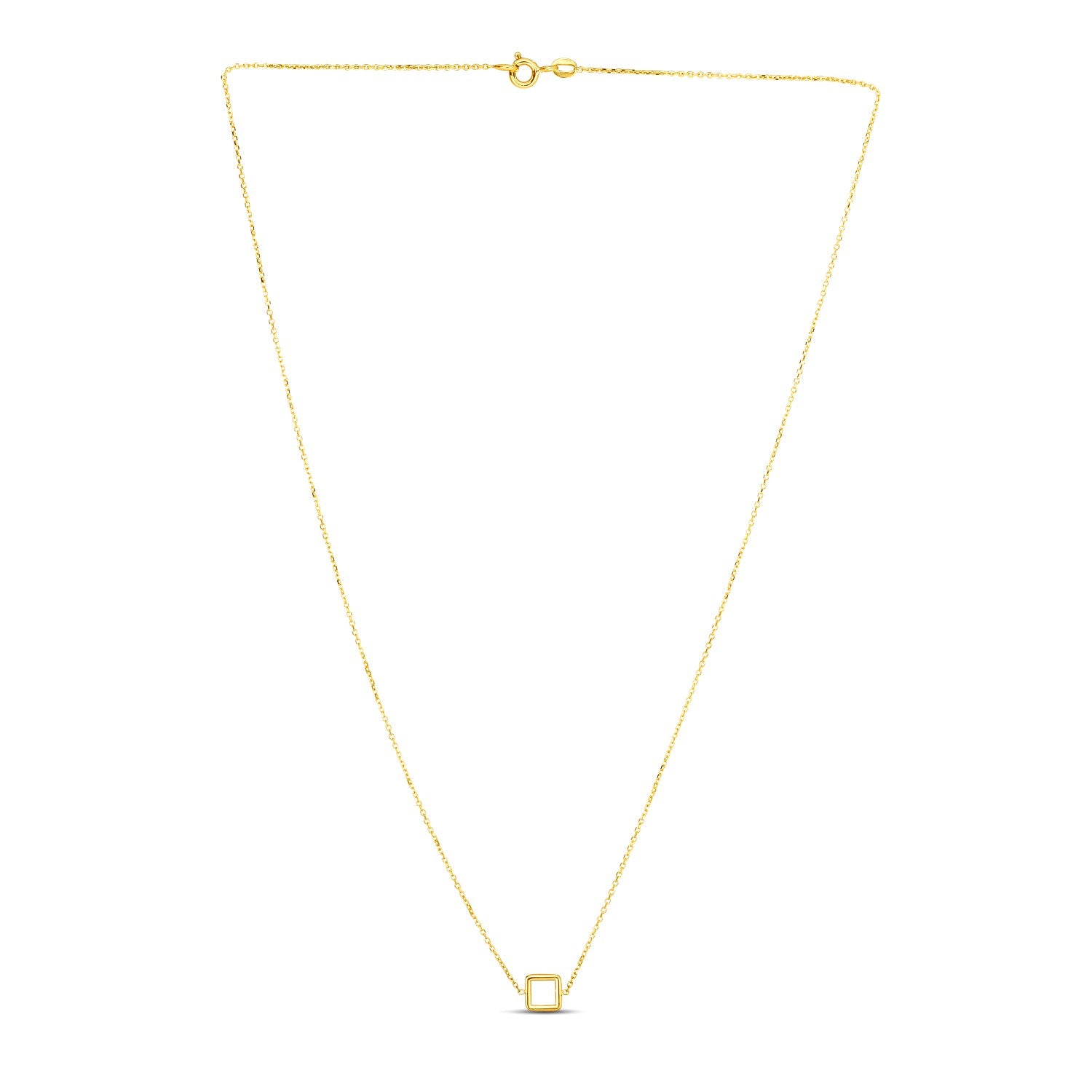 14k Yellow Gold Necklace with Petite Open Square Pendant