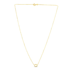 14k Yellow Gold Necklace with Petite Open Square Pendant