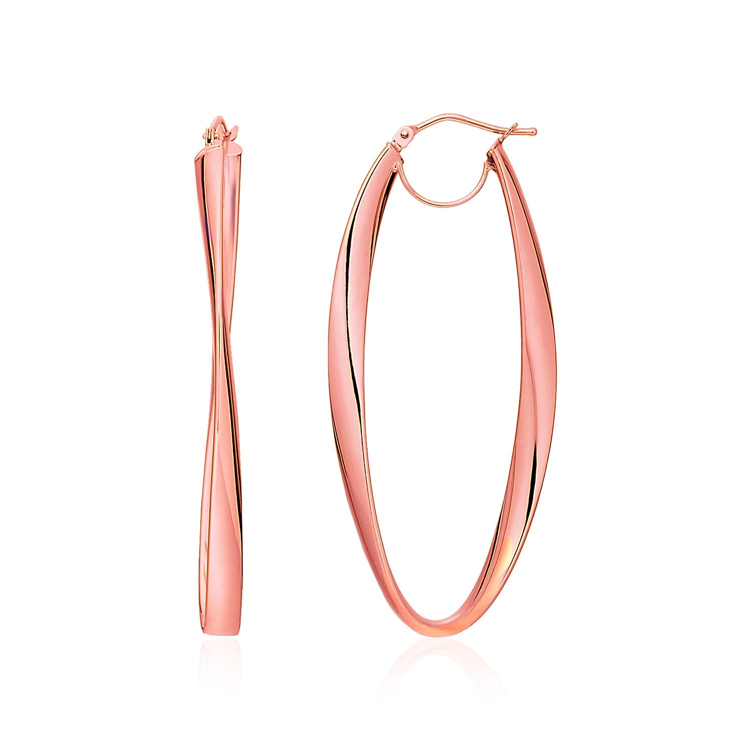 14k Rose Gold Twist Motif Oval Shape Hoop Earrings