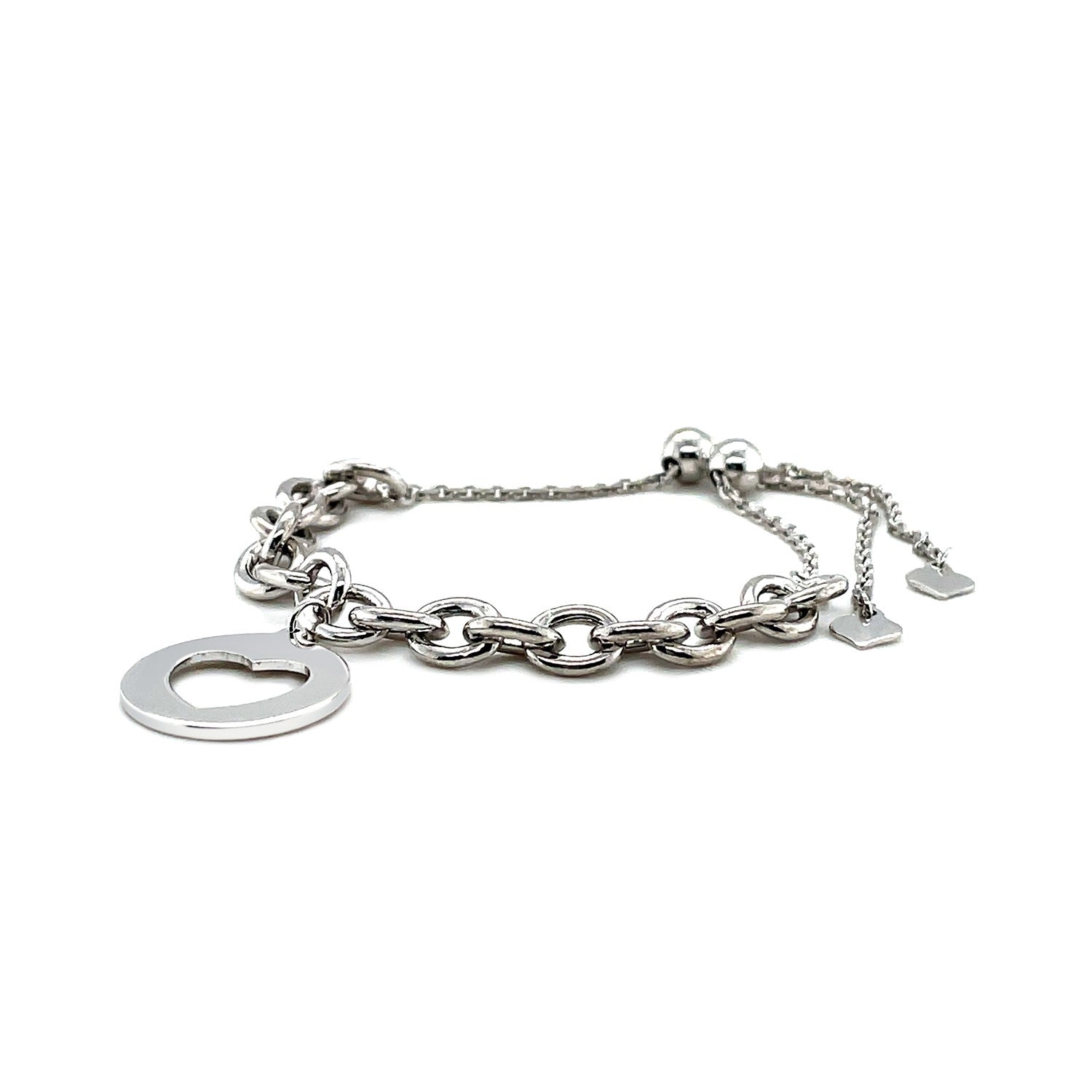 Sterling Silver 9 1/4 inch Adjustable Bracelet with Chain and Heart Charm