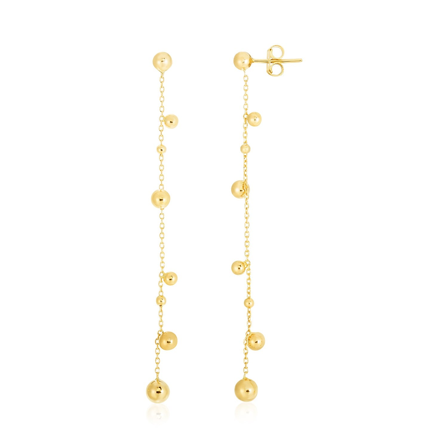 14K Yellow Gold High Polish Beaded Drop Earrings