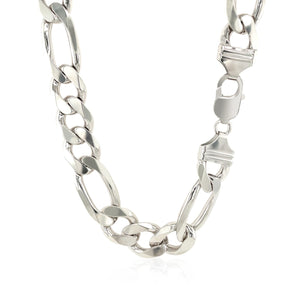 Rhodium Plated 13.6mm Sterling Silver Figaro Style Chain