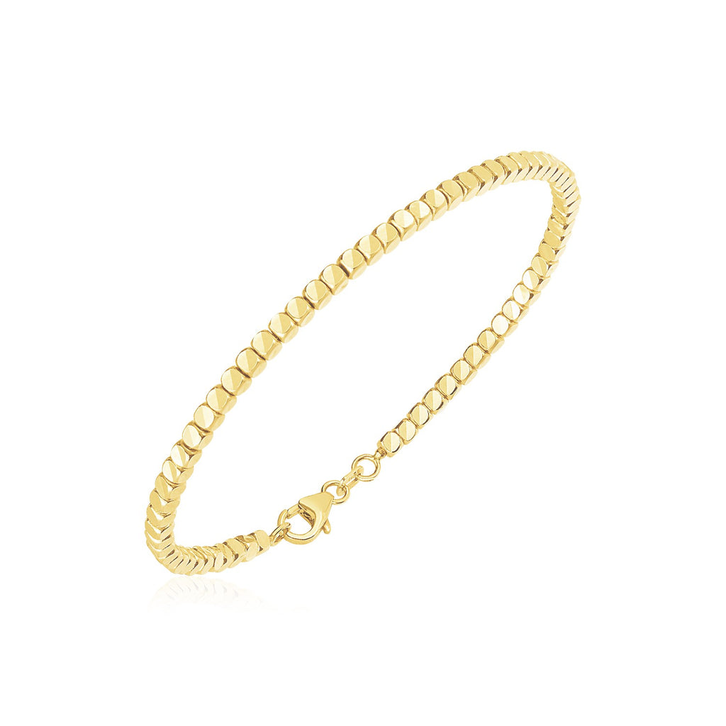 14k Yellow Gold High Polish Bead Cuff Bangle