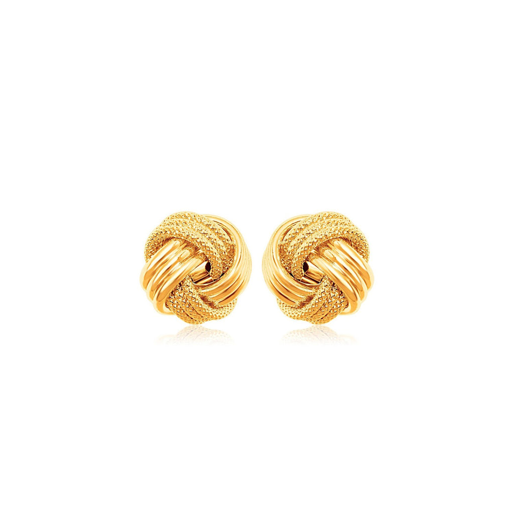 10k Yellow Gold Love Knot with Ridge Texture Earrings