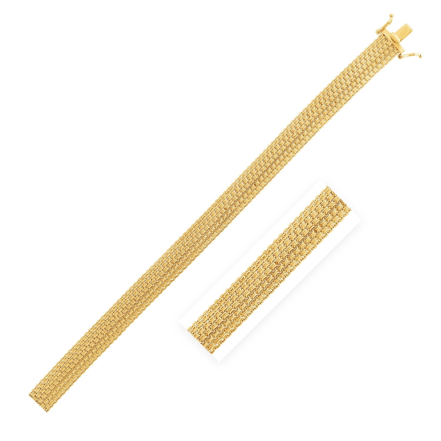 14k Yellow Gold High Polish Mesh Woven Chain Bracelet (9mm)