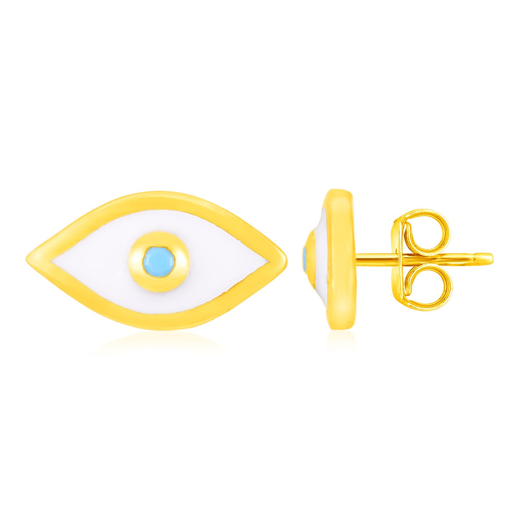 14K Yellow Gold Evil Eye Earrings with Enamel