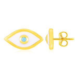 14K Yellow Gold Evil Eye Earrings with Enamel