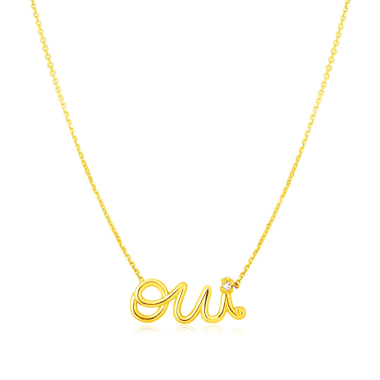 14K Yellow Gold Oui Necklace with Diamond