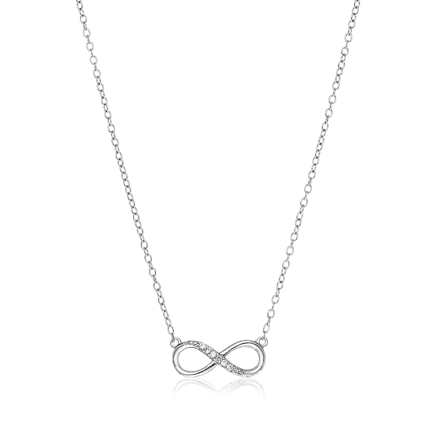 Sterling Silver Petite Infinity Symbol Necklace with Cubic Zirconias