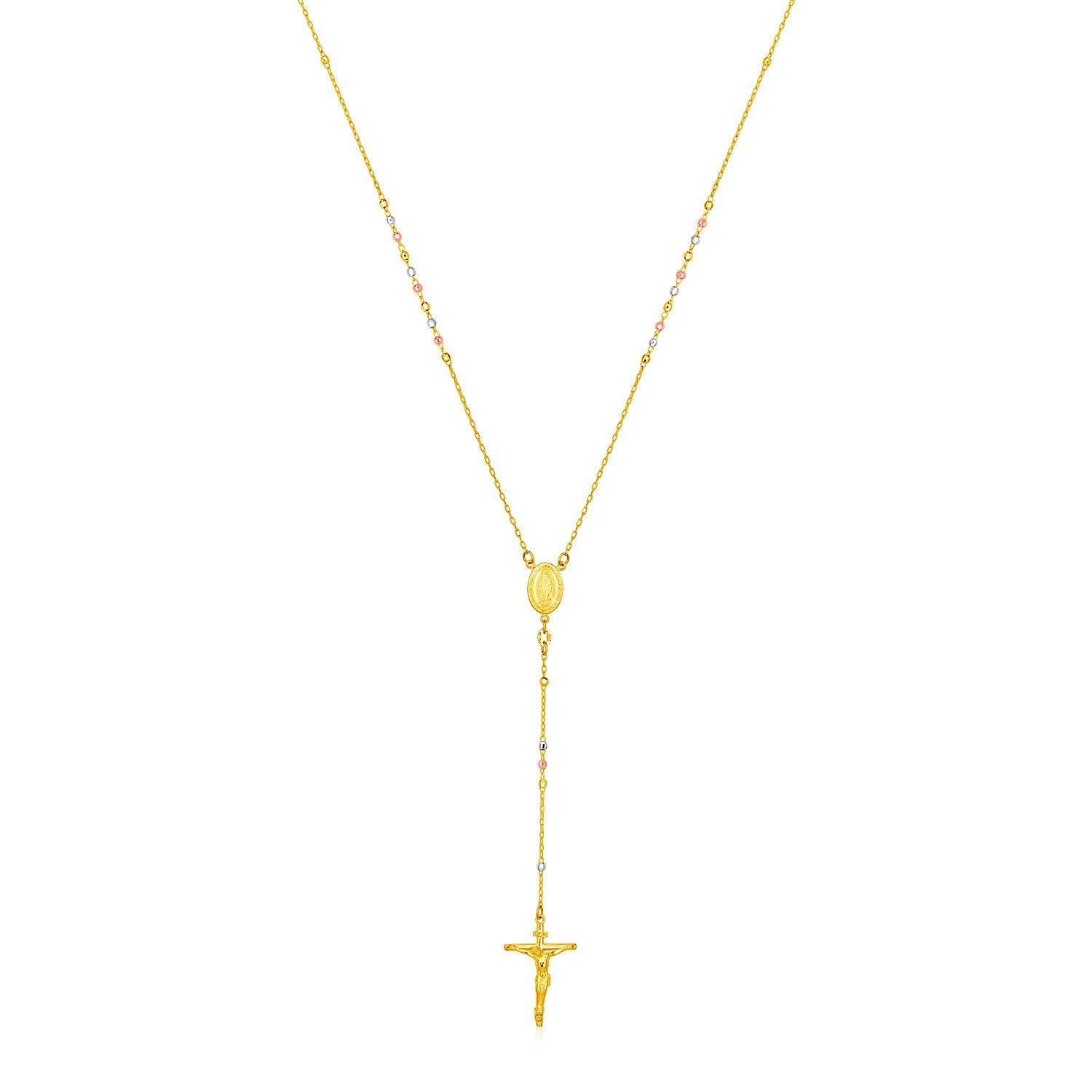 14k Tri Color Gold Rosary Style Necklace