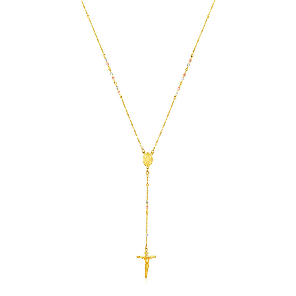 14k Tri Color Gold Rosary Style Necklace